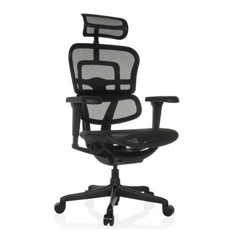 Luksustoimistotuoli ERGOHUMAN SIGNATURE GEN2 mustalla verkkoverhoilulla ja säädettävällä niskatuella, valmistaja hjh OFFICE