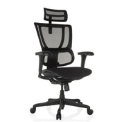 Luksustoimistotuoli ERGOHUMAN SLIM ECO F GEN2, jossa on musta verkkoverhoilu, niskatuki ja käsinojat, valmistaja hjh OFFICE