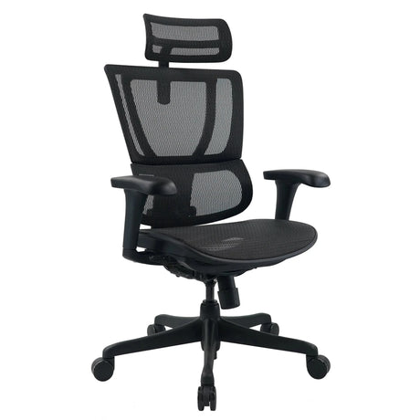 Luksustoimistotuoli ERGOHUMAN SLIM ECO M GEN2, jossa on musta verkkoverhoilu ja säädettävä niskatuki, valmistaja hjh OFFICE