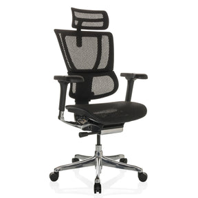Luksustoimistotuoli ERGOHUMAN SLIM GEN2, jossa on musta verkkokangas ja kiiltävä tähtijalka, valmistaja hjh OFFICE