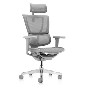 Luksustoimistotuoli ERGOHUMAN SLIM ULTRA G GEN2 harmaalla verkkoverhoilulla, niskatuella ja käsinojilla, valmistaja hjh OFFICE