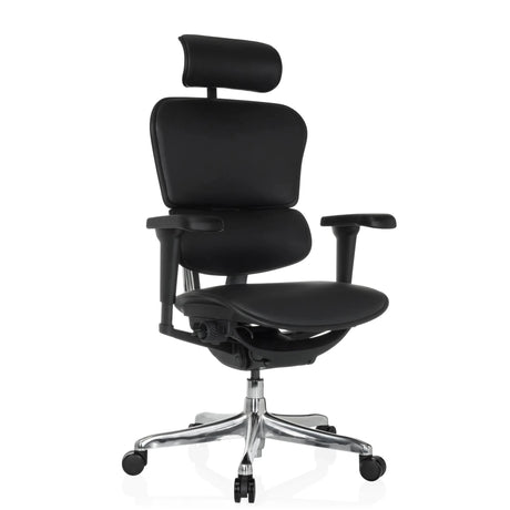 Luxus-Chefsessel ERGOHUMAN ULTRA L GEN2 mit schwarzem Lederbezug, Kopfstütze und poliertem Fußkreuz von hjh OFFICE