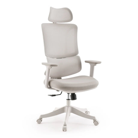 Home Office -toimistotuoli Ergomy Colore beige verkkoverhoilulla ja niskatuella, valmistaja MyBuero
