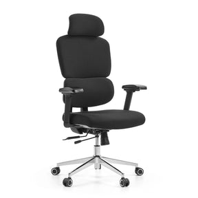 Ammattitason toimistotuoli Ergomy F 2 mustalla kangasverhoilulla ja kromatuulla jalustalla, valmistaja hjh OFFICE