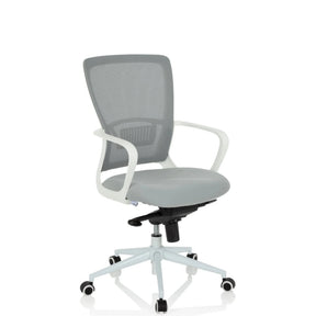 Home Office -toimistotuoli ESTRIA harmaana verkkoselkänojalla ja valkoisella rungolla, valmistaja hjh OFFICE