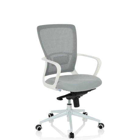 Home Office -toimistotuoli ESTRIA harmaana verkkoselkänojalla ja valkoisella rungolla, valmistaja hjh OFFICE