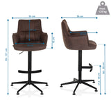 Baarijakkarat SOLAO LIFE HIGH mittojen piirustus, kokonaiskorkeus 93-117 cm, valmistaja hjh LIVING
