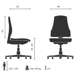 Lasten pyörivä tuoli KIDDY BASE I tekninen piirustus, leveys 38 cm, valmistaja hjh OFFICE