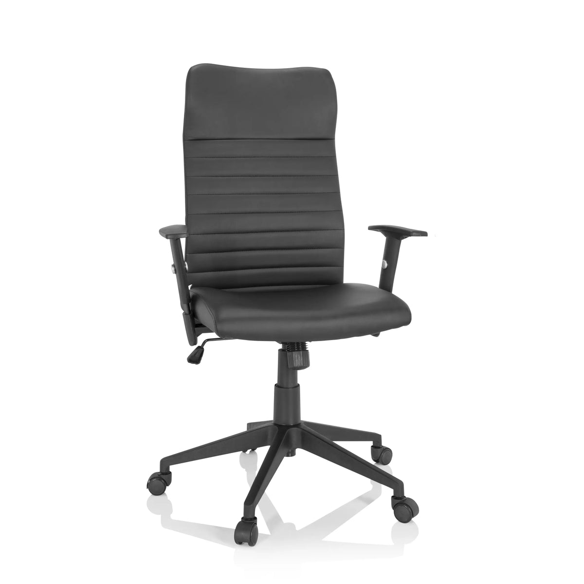 Musta Home Office -toimistotuoli ARTON 30 tikatulla verhoilulla ja viisipyöräisellä jalustalla, valmistaja hjh OFFICE – 360 asteen näkymä (etunäkymä 20°)