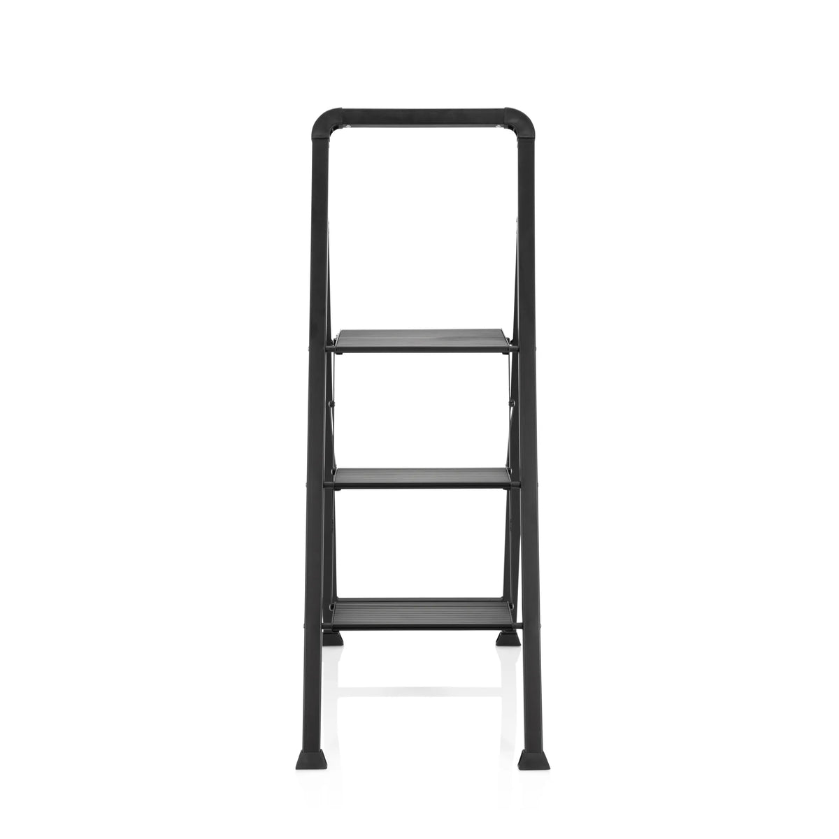 Mustat taitettavat tikkaat SOLID W6 kolmella askelmalla ja kahvalla, valmistaja hjh OFFICE – 360 asteen näkymä (etunäkymä 0°)