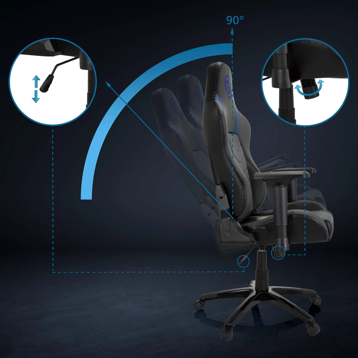 Pelituoli GAMEBREAKER POLARYS I-tuolin säädettävä selkänoja 90 asteeseen, valmistaja hjh OFFICE