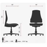 Ammattitason toimistotuoli HJH SOLUTION BASIC tekninen piirustus, istuinkorkeus 39–51 cm, valmistaja Topstar