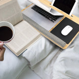 Harmaa COMFILAP-kannettavan tietokoneen alusta bambupuusta hiirimatolla ja tablettitelineellä, valmistaja hjh OFFICE