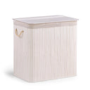 Weißer Wäschekorb FALSTER XXL B mit vertikaler Streifenoptik, Deckel und Seilgriffen von hjh LIVING