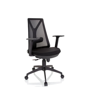 Home Office -toimistotuoli FALUN BASIC mustana verkkoselkänojalla ja käsinojilla, valmistaja hjh OFFICE