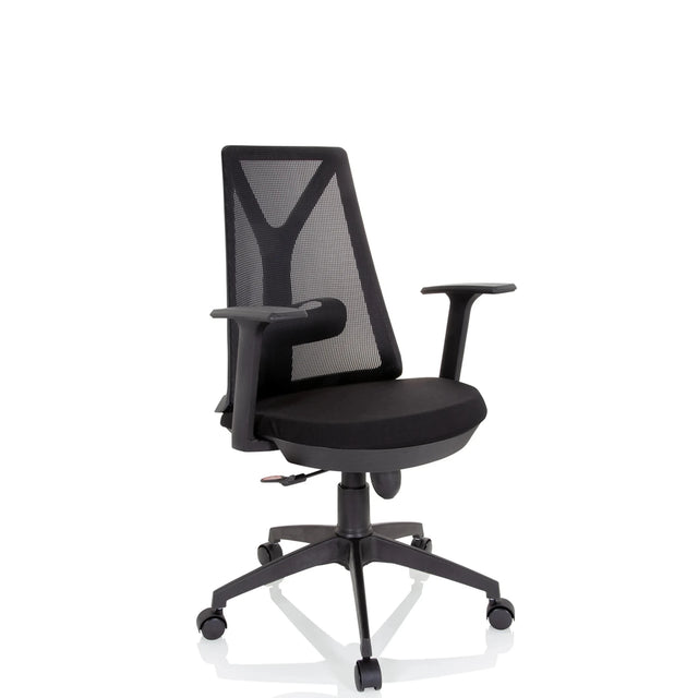 Home Office -toimistotuoli FALUN BASIC mustana verkkoselkänojalla ja käsinojilla, valmistaja hjh OFFICE