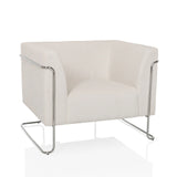 Weißer Loungesessel Curacao Cord mit geripptem Bezug und verchromtem Gestell von hjh LIVING – 360-Grad-Ansicht (Frontansicht 15°)