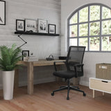 Musta Home Office -toimistotuoli PRESTON, jossa on verkkoselkänoja ja pyörät, valmistaja hjh OFFICE