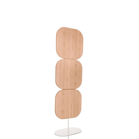 Beige väliseinä FLEXMIUT W kolmella pyöristetyllä puuelementillä valkoisella jalustalla, valmistaja hjh OFFICE