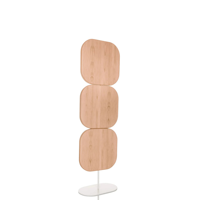 Beige väliseinä FLEXMIUT W kolmella pyöristetyllä puuelementillä valkoisella jalustalla, valmistaja hjh OFFICE