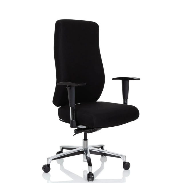 Musta Ammattitason toimistotuoli FORCOM käsinojilla ja kiiltävällä jalustalla, valmistaja hjh OFFICE