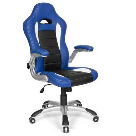 Pelituoli GAME SPORT sinisenä ja mustana, hopeanvärinen tähti-jalka, valmistaja hjh OFFICE