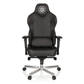 Musta Pelituoli GAMEBREAKER COLOSSUS keinonahkaverhoilulla ja kiillotetulla tähtijalalla, valmistaja hjh OFFICE