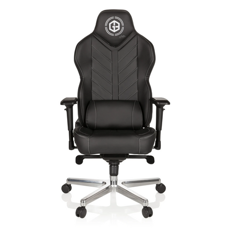 Musta Pelituoli GAMEBREAKER COLOSSUS keinonahkaverhoilulla ja kiillotetulla tähtijalalla, valmistaja hjh OFFICE