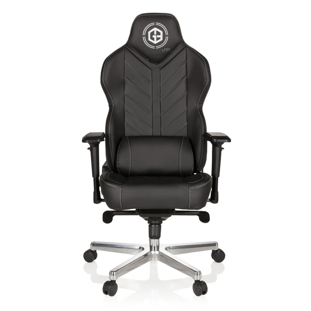 Musta Pelituoli GAMEBREAKER COLOSSUS keinonahkaverhoilulla ja kiillotetulla tähtijalalla, valmistaja hjh OFFICE