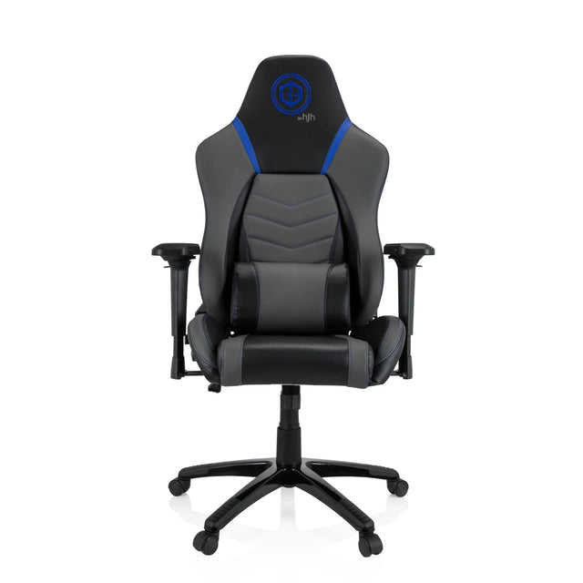 Pelituoli GAMEBREAKER POLARYS I harmaana ja sinisenä sinisin yksityiskohdin ja pyörillä, valmistaja hjh OFFICE