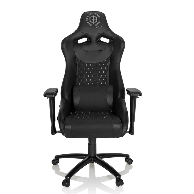 Musta Pelituoli GAMEBREAKER SX 04 tikatulla kuviolla ja käsinojilla, valmistaja hjh OFFICE