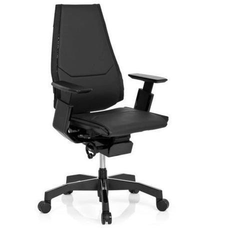 High End -toimistotuoli GENIDIA BLACK mustaa nahkaa, käsinojilla ja pyörillä, valmistaja hjh OFFICE