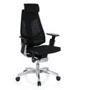 High End -toimistotuoli GENIDIA PRO mustalla verkkoverhoilulla, niskatuella ja kiillotetulla jalustalla, valmistaja hjh OFFICE