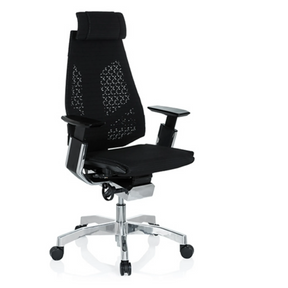 High End -toimistotuoli GENIDIA PRO mustalla verkkoverhoilulla, niskatuella ja kiillotetulla jalustalla, valmistaja hjh OFFICE