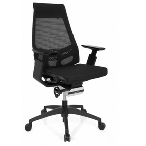 Ammattitason toimistotuoli GENIDIA SMART BLACK mustalla verkkoverhoilulla ja käsinojilla, valmistaja hjh OFFICE