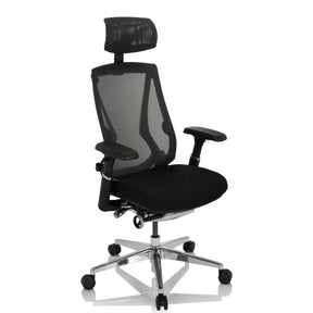 High End -toimistotuoli INSPERO värissä musta, verkkoselkänoja, niskatuki ja kromattu jalkaristi, valmistaja hjh OFFICE