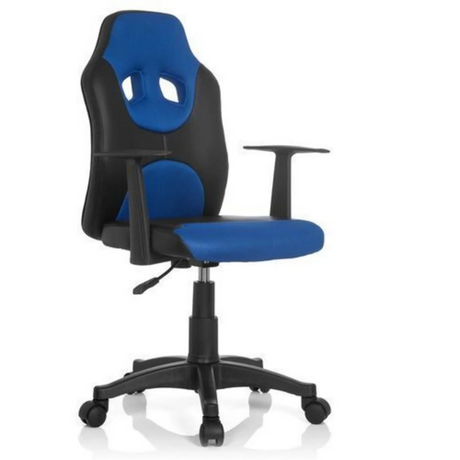 Lasten pyörivä tuoli KID GAME AL musta-sinisenä kahdella käsinojalla ja pyörillä, valmistaja hjh OFFICE