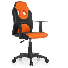 Lasten pyörivä tuoli KID GAME AL väreissä musta-oranssi, käsinojilla ja pyörillä, valmistaja hjh OFFICE