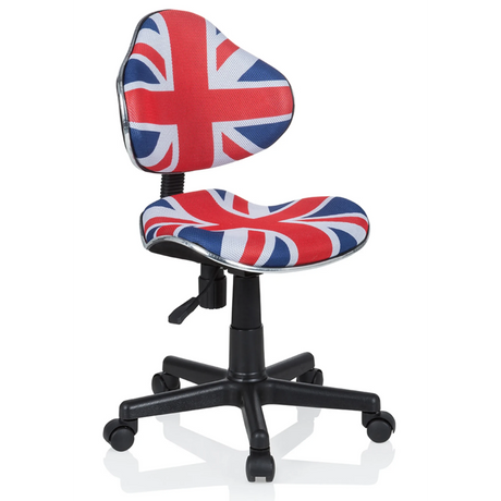 Lasten pyörivä tuoli KIDDY GTI-2 sinivalkoisella, punaisella Union Jack -kuviolla, valmistaja hjh OFFICE
