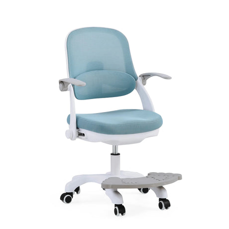 Lasten pyörivä tuoli Kiddy Smart Step sinisenä valkoisella rungolla ja integroidulla jalkatuella, valmistaja hjh OFFICE
