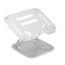 Hopeinen Kannettavan tietokoneen alusta LAPTOP STAND, jossa on tuuletusaukot ja säädettävä teline, valmistaja hjh OFFICE