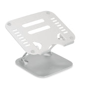 Hopeinen Kannettavan tietokoneen alusta LAPTOP STAND, jossa on tuuletusaukot ja säädettävä teline, valmistaja hjh OFFICE