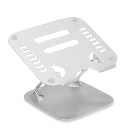 Hopeinen Kannettavan tietokoneen alusta LAPTOP STAND, jossa on tuuletusaukot ja säädettävä teline, valmistaja hjh OFFICE