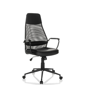 Musta Home Office -toimistotuoli MARCOZ verkkoselkänojalla ja käsinojilla, valmistaja MyBuero