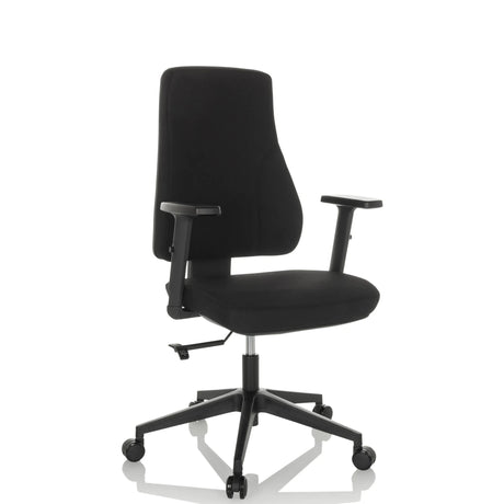 Musta Ammattitason toimistotuoli MATHES käsinojilla ja viidellä pyörällä, valmistaja hjh OFFICE