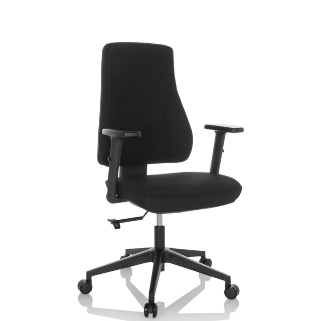 Musta Ammattitason toimistotuoli MATHES käsinojilla ja viidellä pyörällä, valmistaja hjh OFFICE
