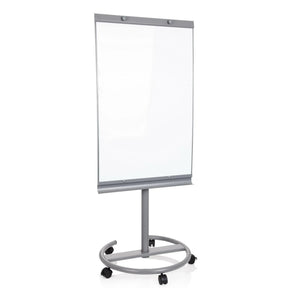 Kirjoitustaulu MULTIBOARD hopeanvärisenä, valkoinen kirjoituspinta ja pyörillä varustettu jalusta, valmistaja hjh OFFICE