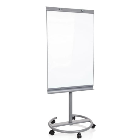 Kirjoitustaulu MULTIBOARD hopeanvärisenä, valkoinen kirjoituspinta ja pyörillä varustettu jalusta, valmistaja hjh OFFICE
