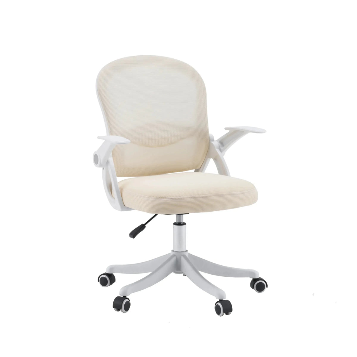 Home Office -toimistotuoli Naluro beige, vaalea verkkokangas ja valkoiset käsinojat, valmistaja hjh OFFICE