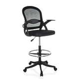 Musta Korkea työtuoli Naluro Work verkkoselkänojalla, jalkarenkaalla ja pyörillä, valmistaja hjh OFFICE